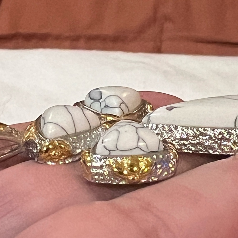 ~SET~ White marbled and Gold Cross Pendant and Ring Sz 11 - Picture 6 of 7
